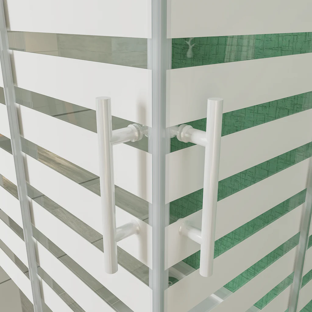 Aica 190 cm Box Doccia Angolare Porte Scorrevoli Vetro Temperato 5 mm Fascie Centrale in Serigrafato Bianco Telaio in Verniciato Bianco Opcao - Image 5