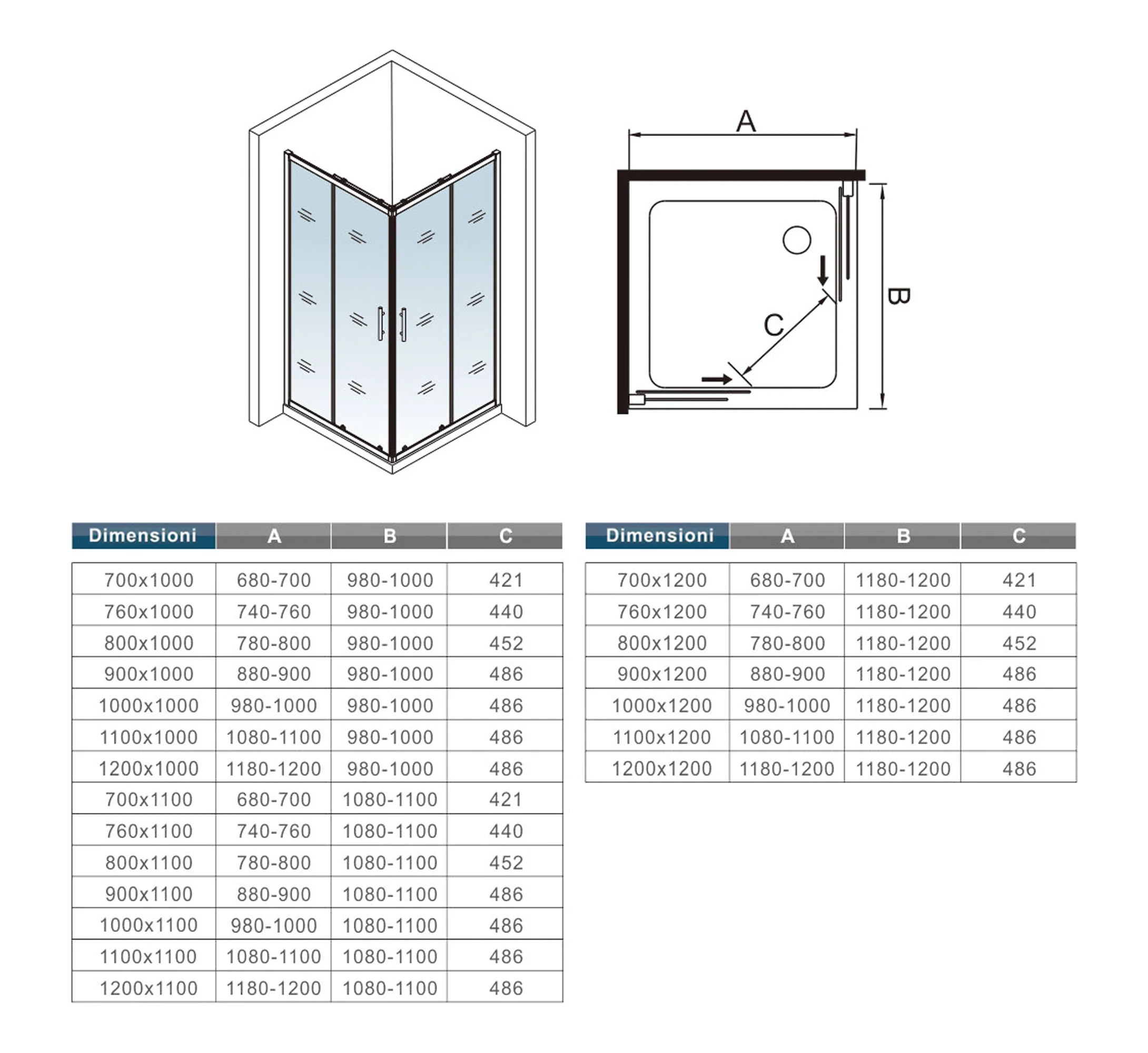 Aica 190 cm Box Doccia Angolare Porte Scorrevoli Vetro Temperato 5 mm Fascie Centrale in Serigrafato Bianco Telaio in Verniciato Bianco Opcao - Image 8