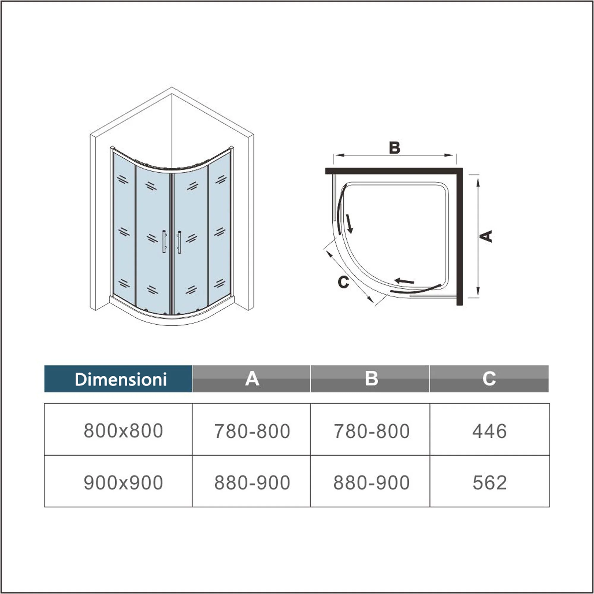 AICA 195 cm Box Doccia Semicircolare Porte Scorrevoli Vetro Temperato 6 mm Trasparente Anticalcare Telaio Cromato Lucido - Image 6