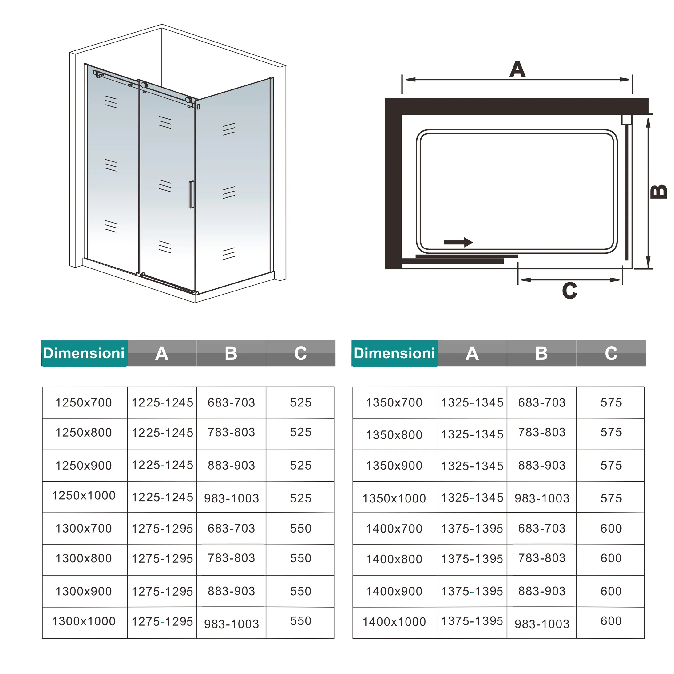 Aica 195cm Box Doccia Angolare Porta Scorrevole Ingresso Laterale Vetro 8mm Temperato Anticalcare Trasparente Telaio Cromato Lucido - Image 11