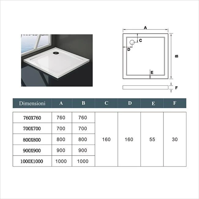 Aica Piatto Doccia Rettangolare Bianco Lucido Antiscivolo Antibatterico Ultraslim 3cm In Marmo e Resina Mista Dimensioni Multiple - Image 4