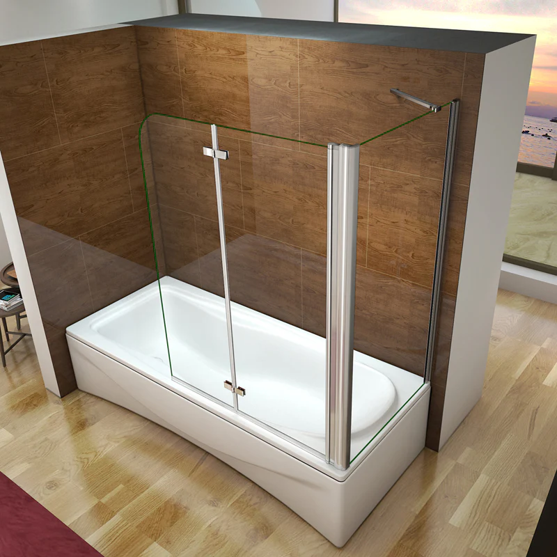 Aica Sopravasca Parete Vasca Angolare 2 Ante Mobili Alta 140cm Vetro 6mm Temperato Trasparente Anticalcare Telaio In Alluminio Cromato Lucido - Image 8