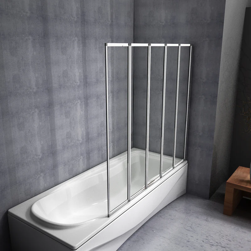 Aica 120x140 cm Sopravasca Parete Per Vasca Da Bagno 5 Antine Pieghevoli a Libro Vetro Temperato Trasparente Da 4 mm Telai Cromati Lucidi - Image 5