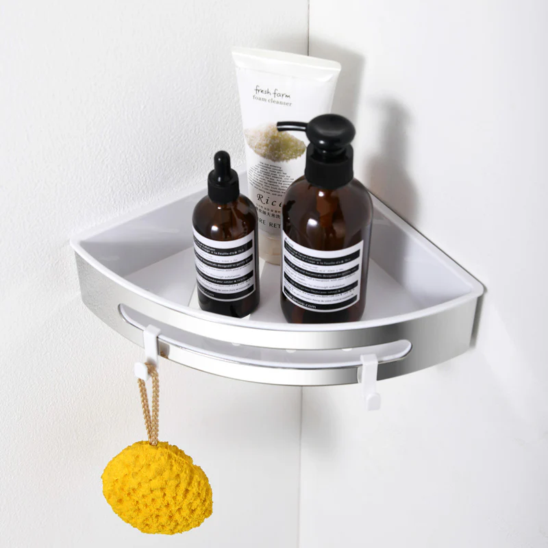 AICA Mensola Doccia Angolare Organizzatore Senza Chiodi SUS 304 Acciaio Inox ABS Cesto Antiruggine per Bagno Argento Lucidato - Image 3