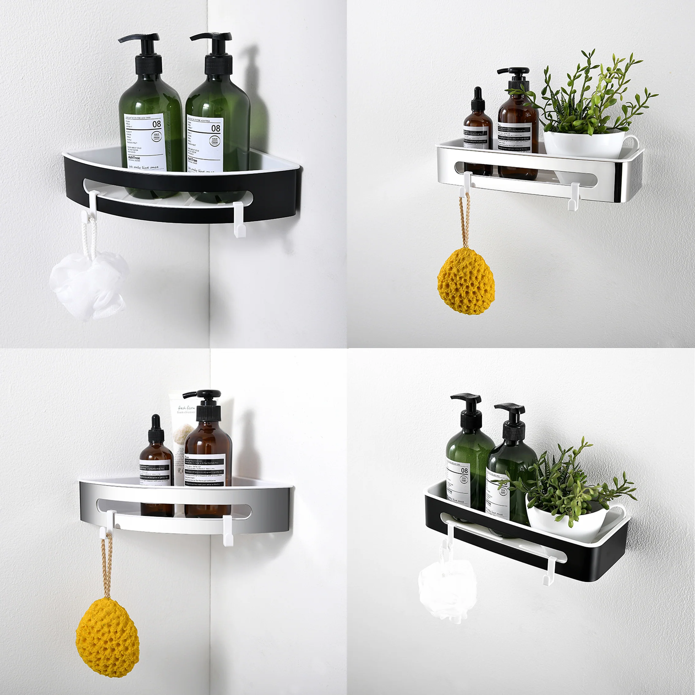 AICA Mensola Doccia Rettangolare Organizzatore Senza Chiodi SUS 304 Acciaio Inox ABS Cesto Antiruggine per Bagno Nero Opaca - Image 8