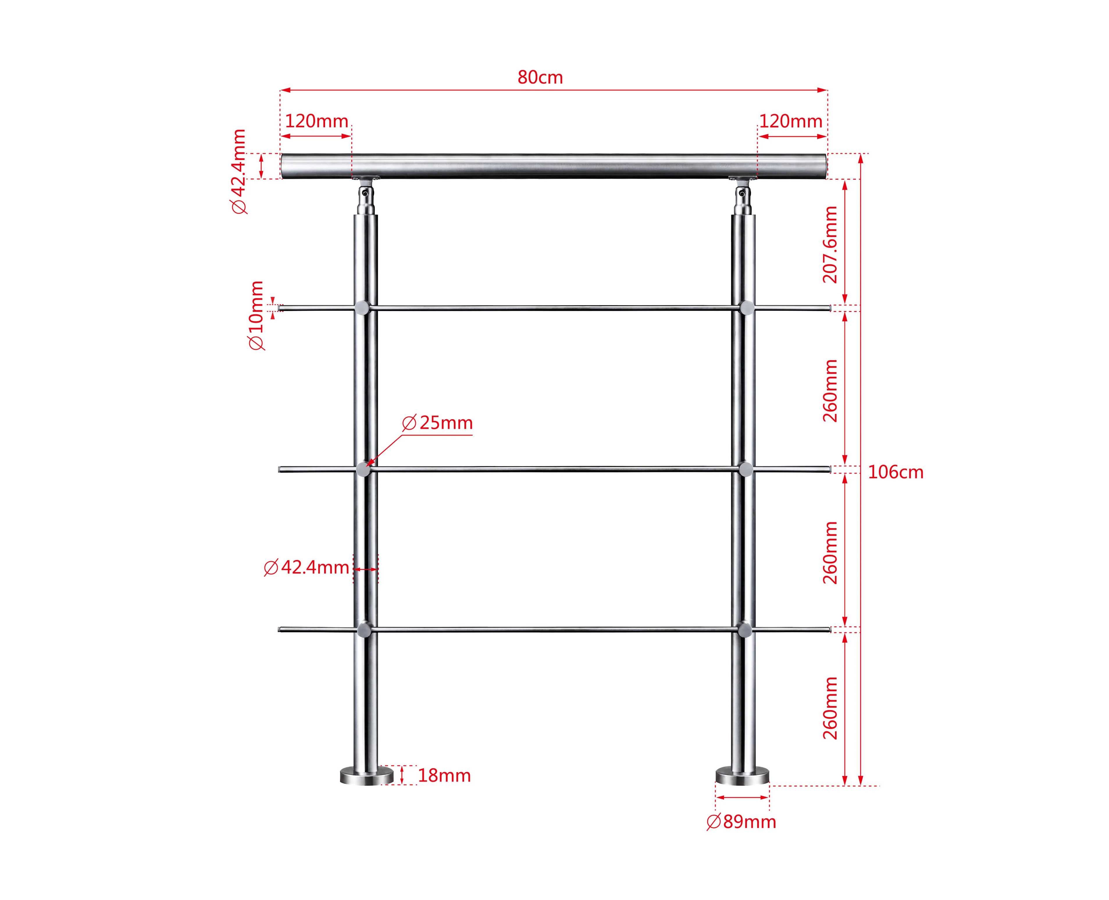 Ringhiera universale in acciaio inox 80-100-120-150-180-200-220-240 cm con 3 barre trasversali - Image 12