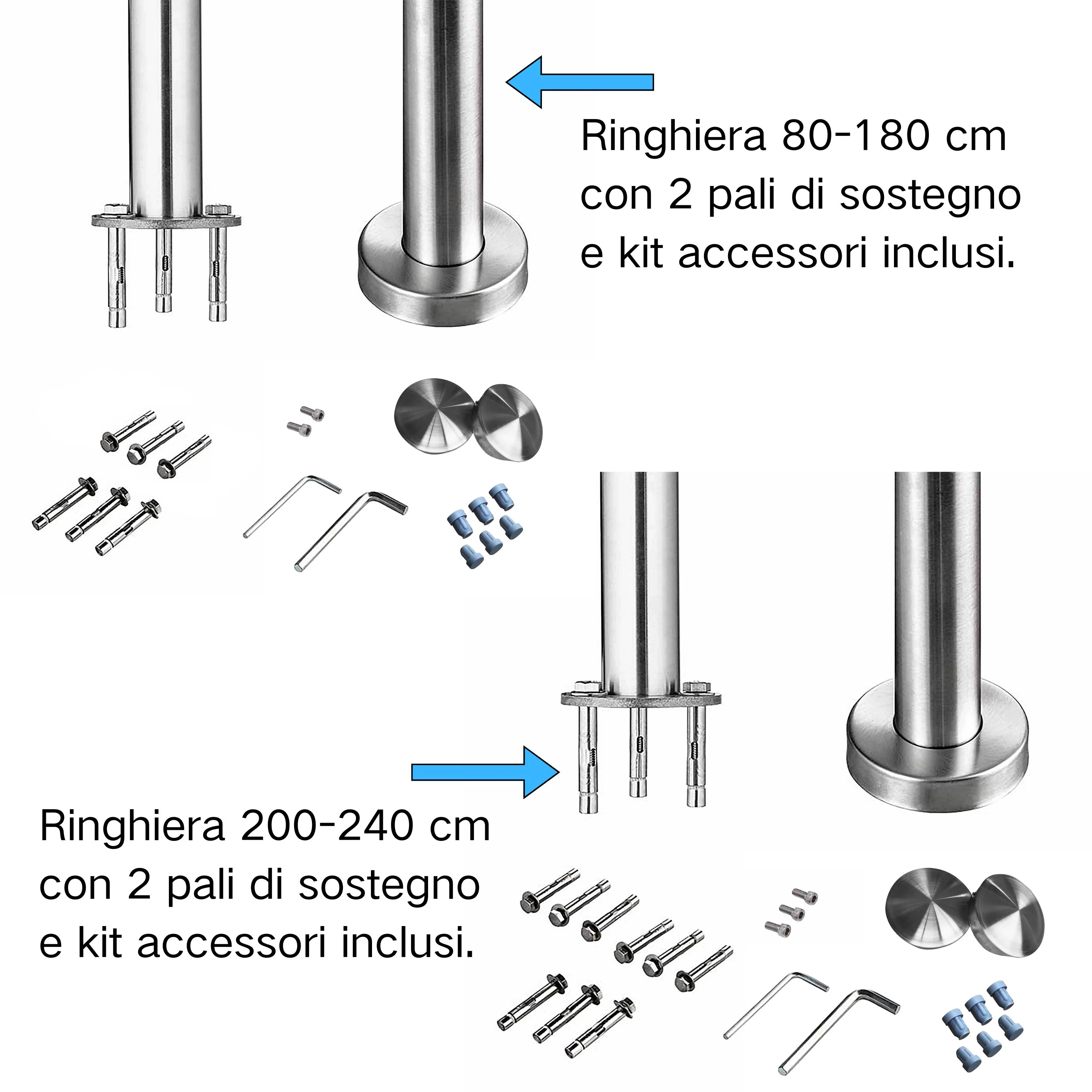 Ringhiera universale in acciaio inox 80-100-120-150-180-200-220-240 cm con 5 barre trasversali - Image 11