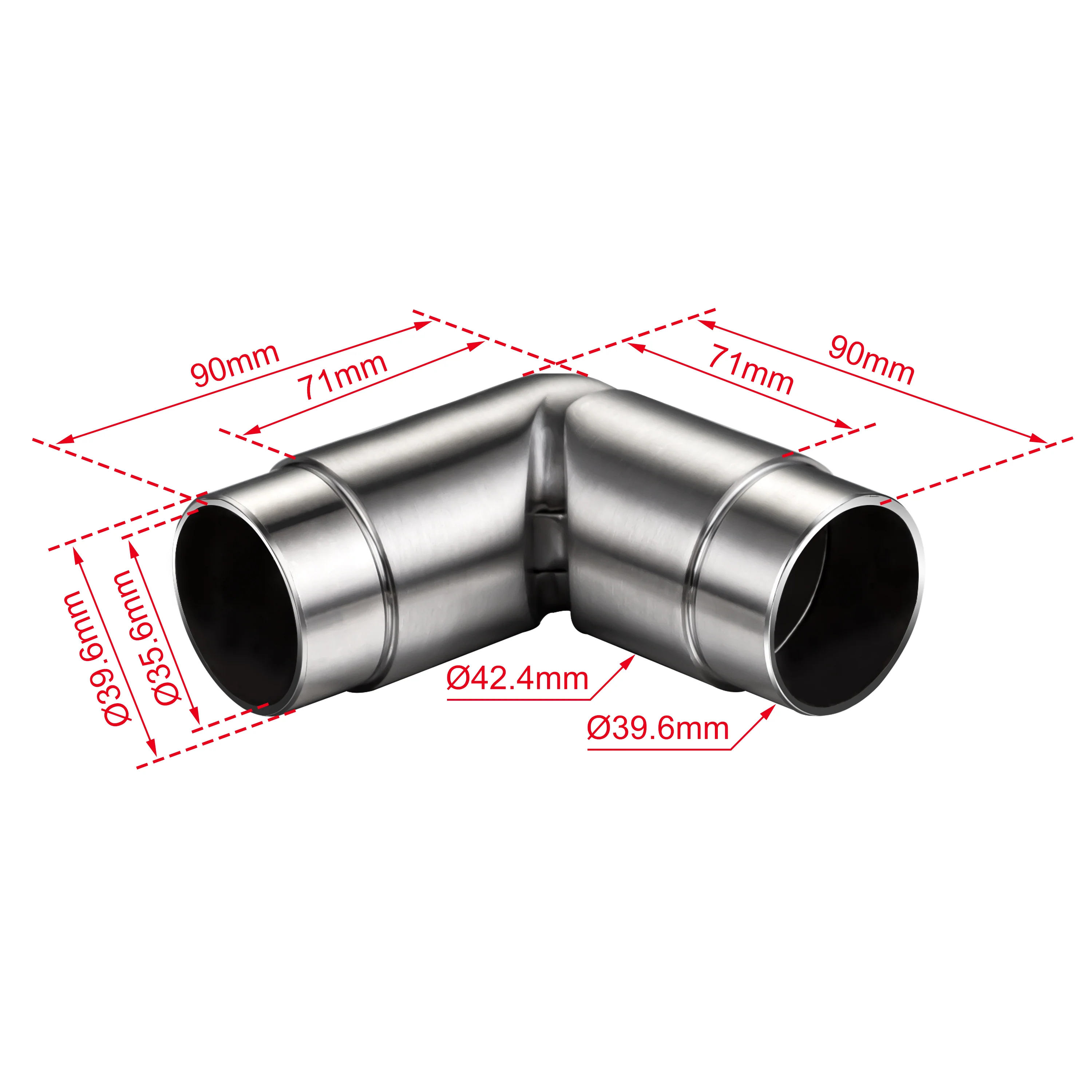 Connettore regolabile /Connettore dritto in acciaio inox 304 per corrimano Ø42.2/42.4mm parete - Image 10