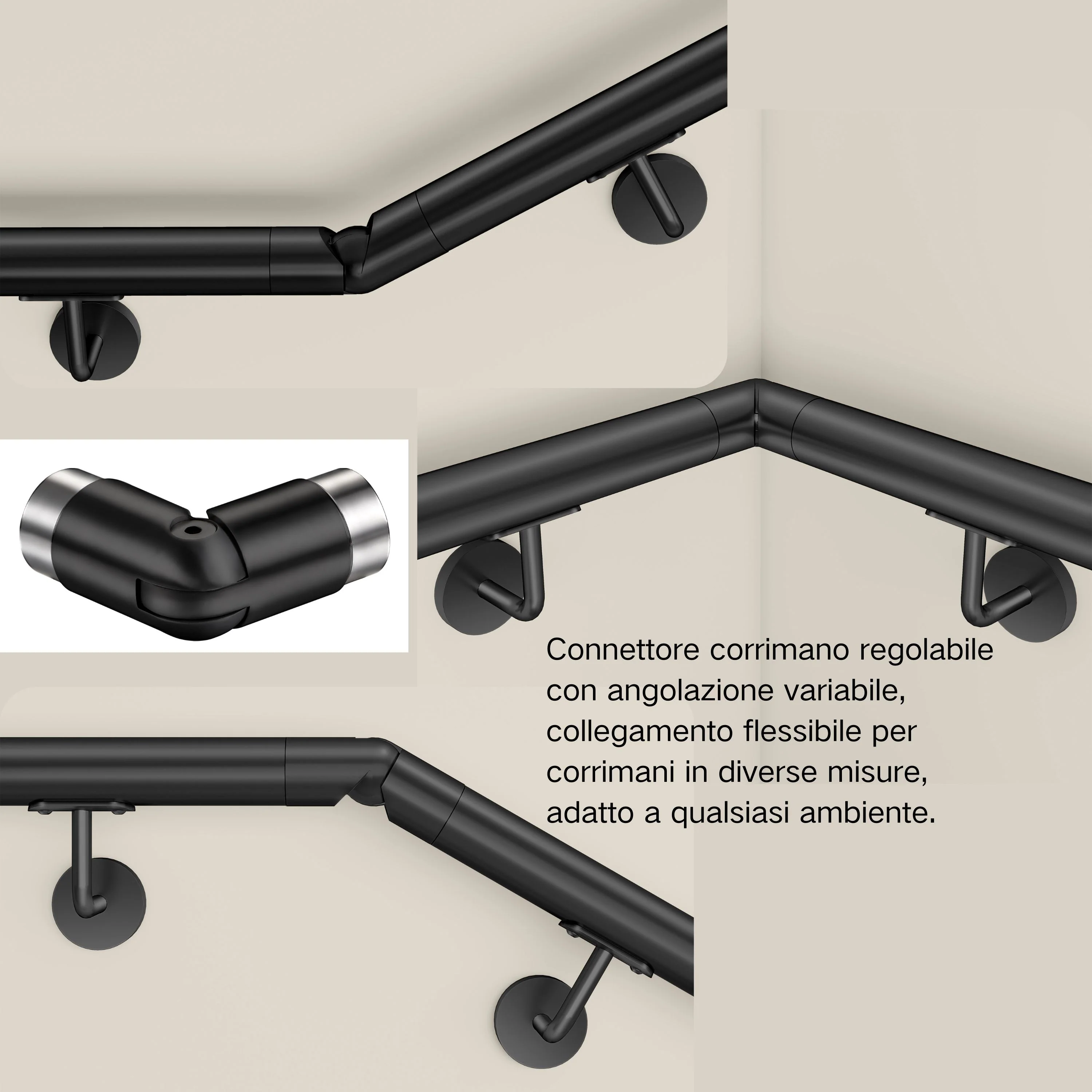 Connettore regolabile/Connettore dritto in acciaio inox 304 per corrimano Ø42.2/42.4mm parete - Image 3