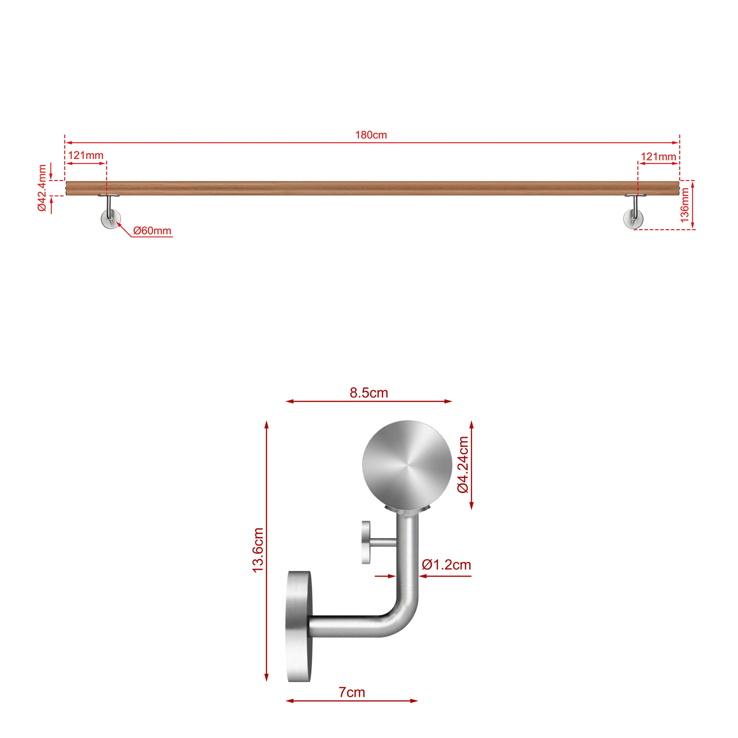 Corrimano Inox 304 effetto legno marrone 80-100-120-150-180-200-220-240 cm per Pareti Interne ed Esterne - Image 17