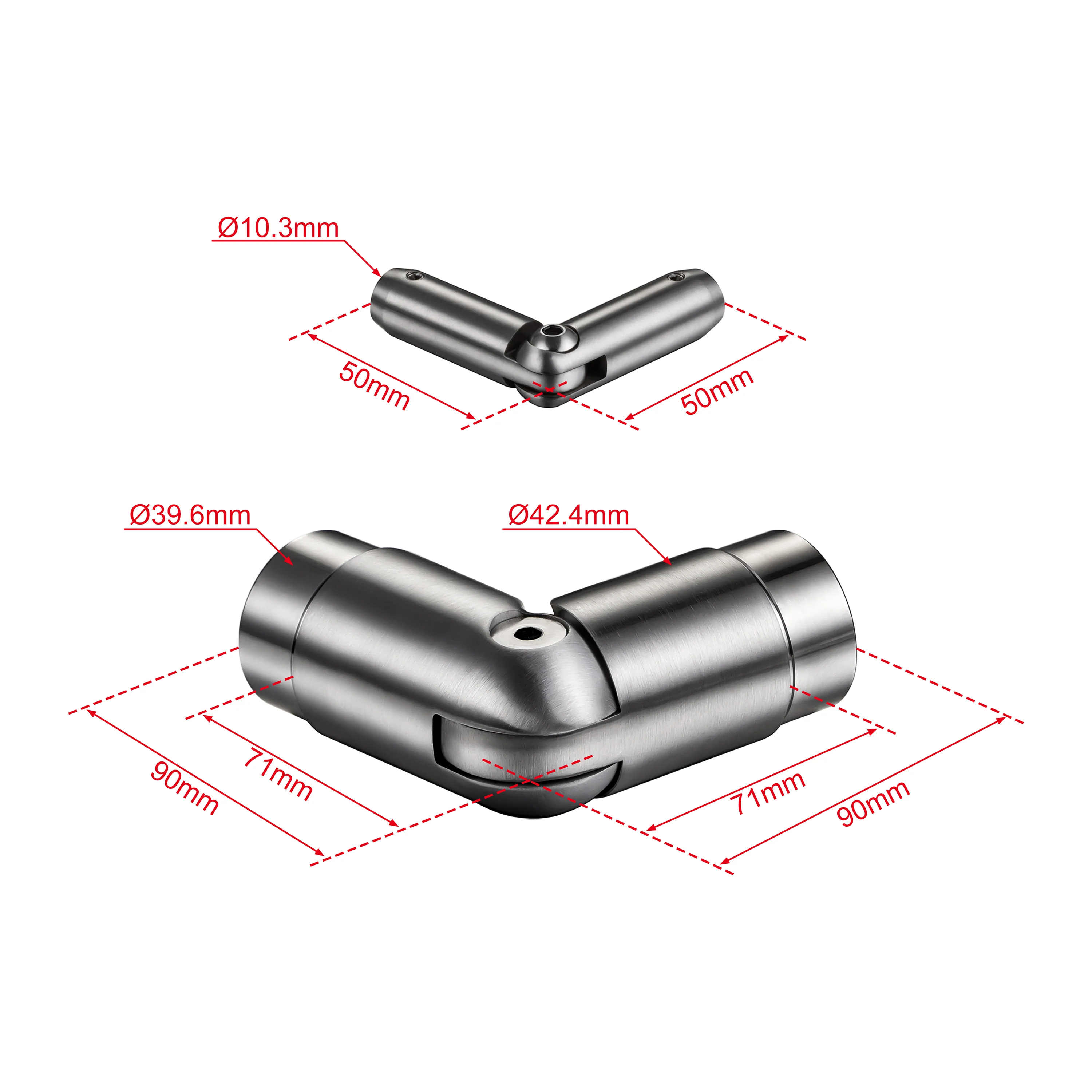 Kit Connettore Dritto/Angolo Regolabile per Ringhiere in Acciaio Inox 304 Diametro 42.4 mm Configuratore per Corrimano per Ringhiere a 3/5 Traversi - Image 3