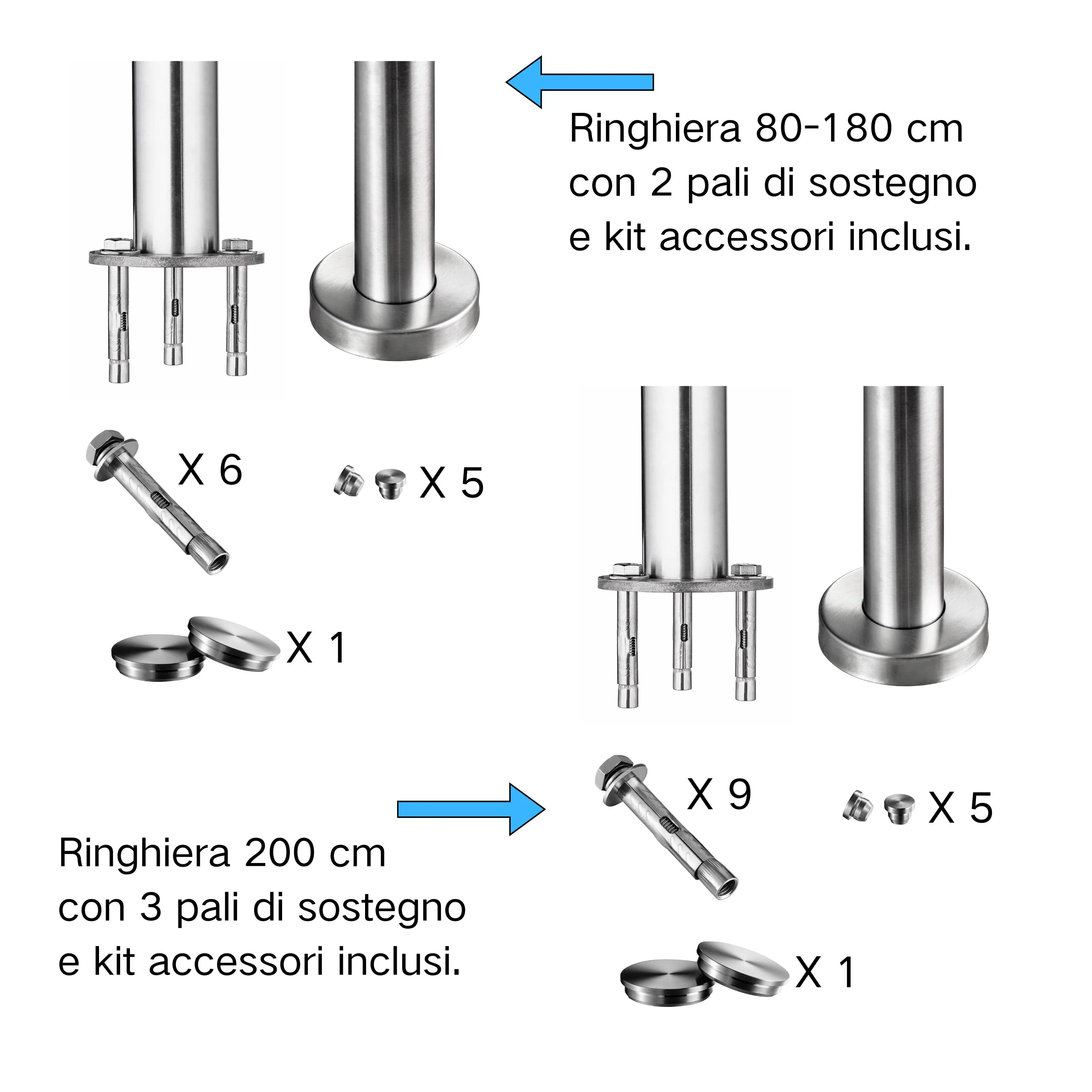 Ringhiera Balaustra in Alluminio Nero Opaco o Argento Opaco 100x100cm a Fissaggio a Pavimento, con supporto di collegamento a Parete - Image 8